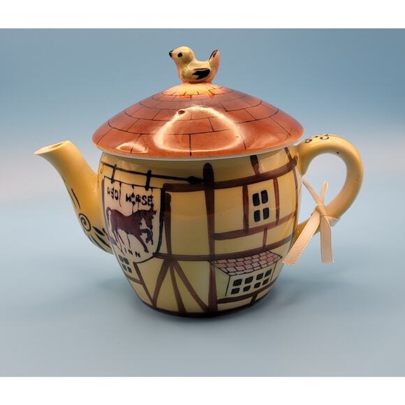Vintage Red Horse Inn Ceramic Tea Pot English Look Cottage Ware #8405 - Picture 1 of 16